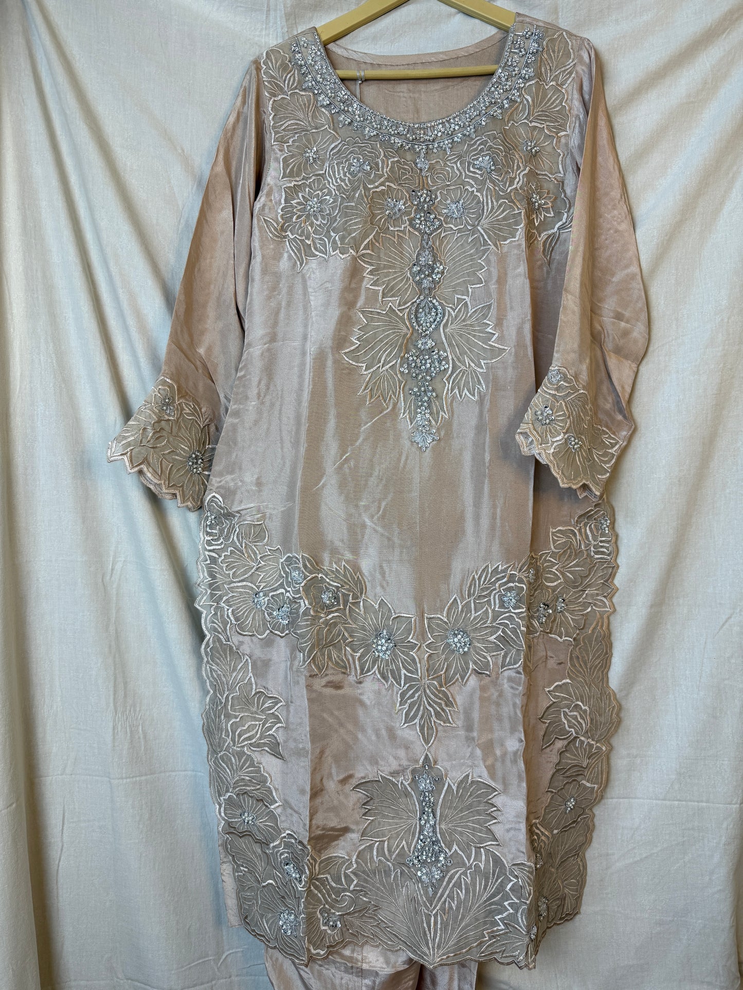 Beige 3 Piece Embroided Suit - BB2011