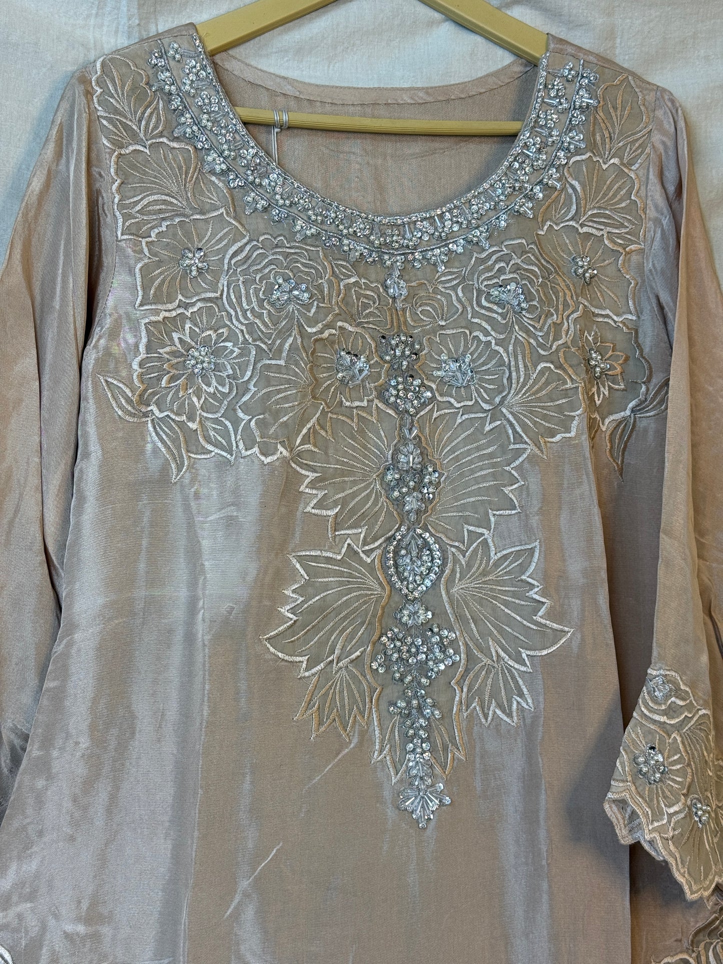 Beige 3 Piece Embroided Suit - BB2011