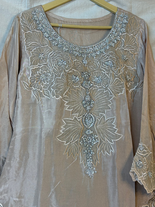 Beige 3 Piece Embroided Suit - BB2011